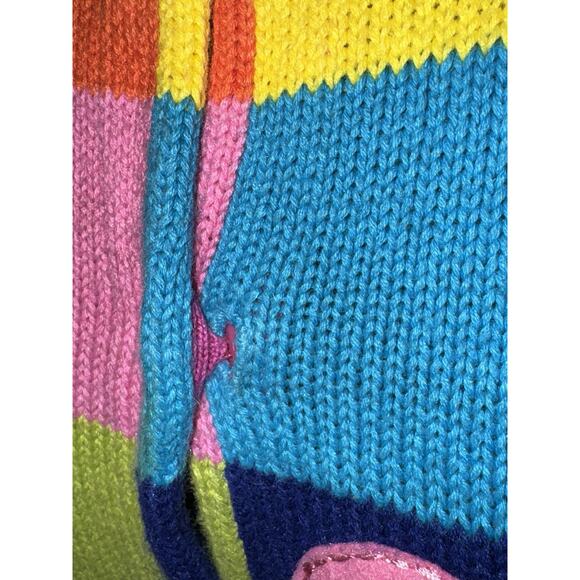 Whimsical Patchwork Rainbow Knit Cardigan Breast Cancer Ribbon Womens Small - Picture 3 of 4